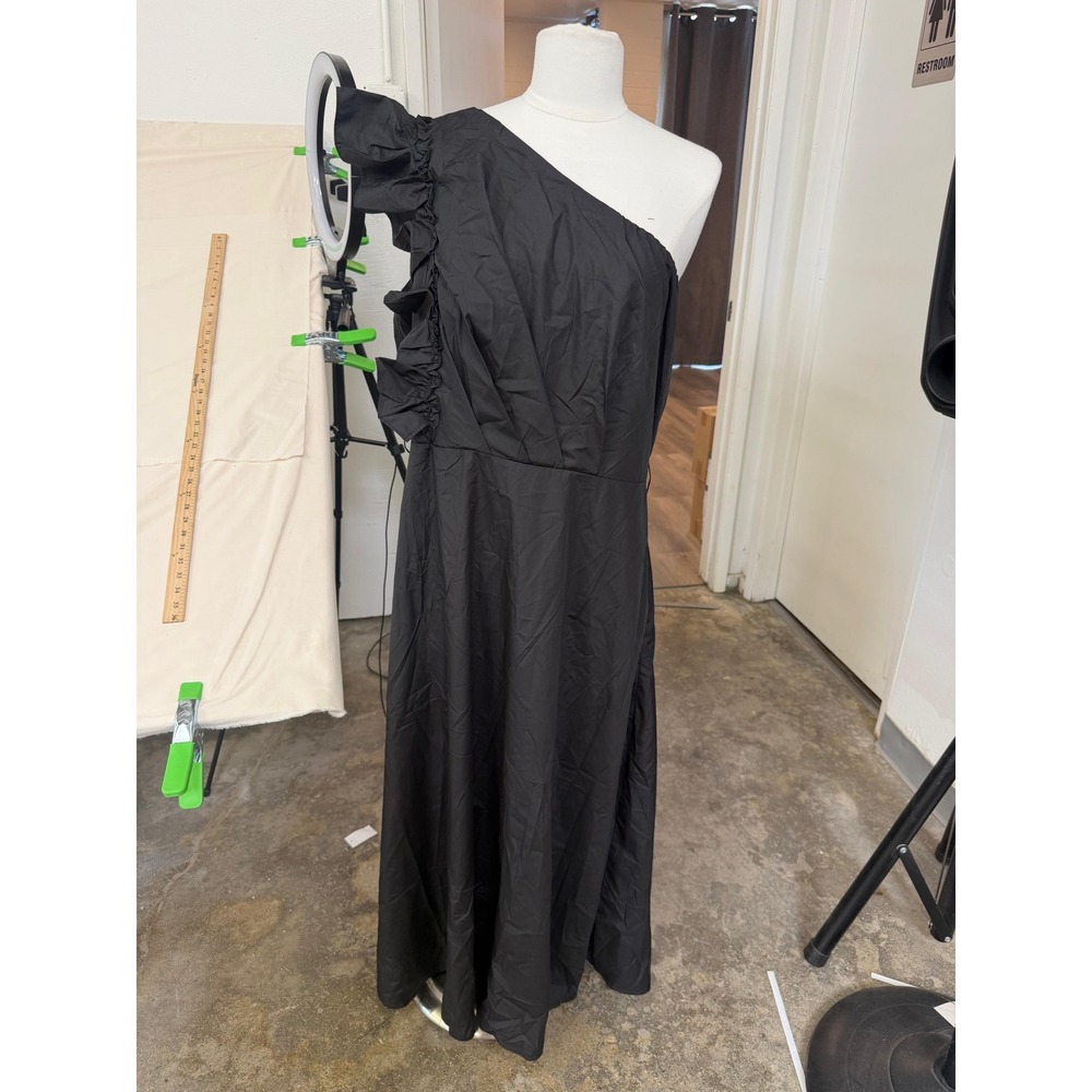 ZESICA Womens‎ One Shoulder Ruffle Maxi Dress Black Formal Gown XL NWT